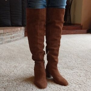 Brown Suede Knee-High Boots